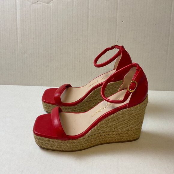 Stuart Weitzman Wedge Sandals US 7.5 Red Woven Platform Heel - Picture 5 of 8